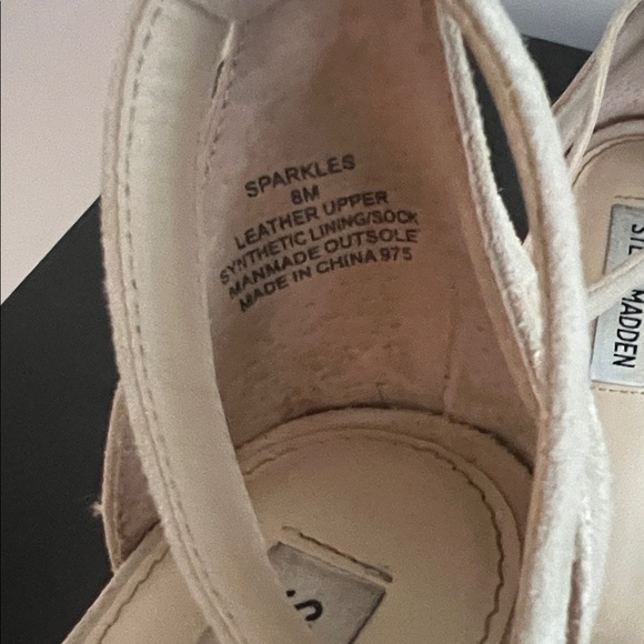 Steve Madden Cream Block Heel Sandals with Embellished Strap Size 8 - Picture 5 of 6